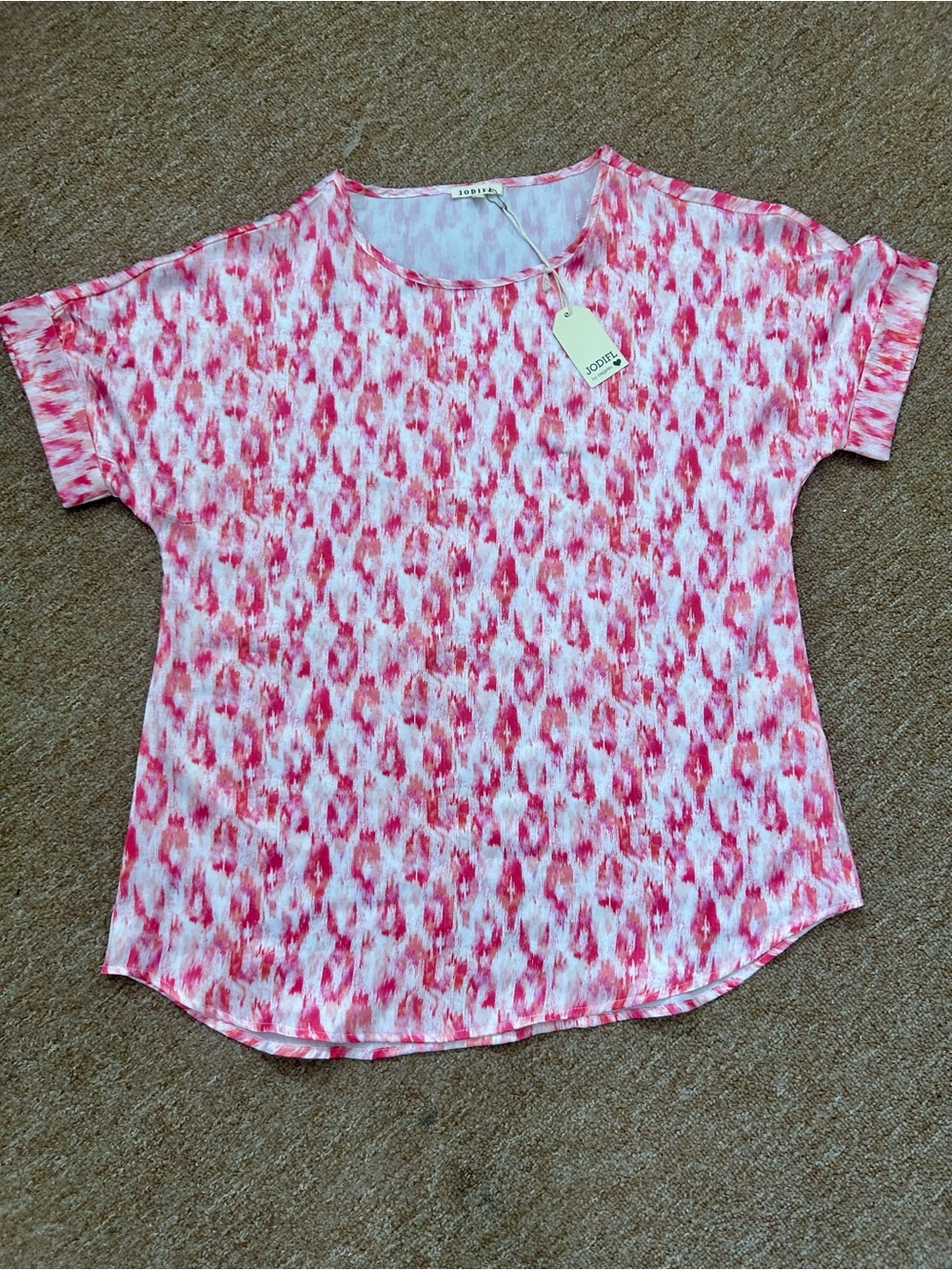 JODIFL Pink & White Short Sleeve Patterned women size small